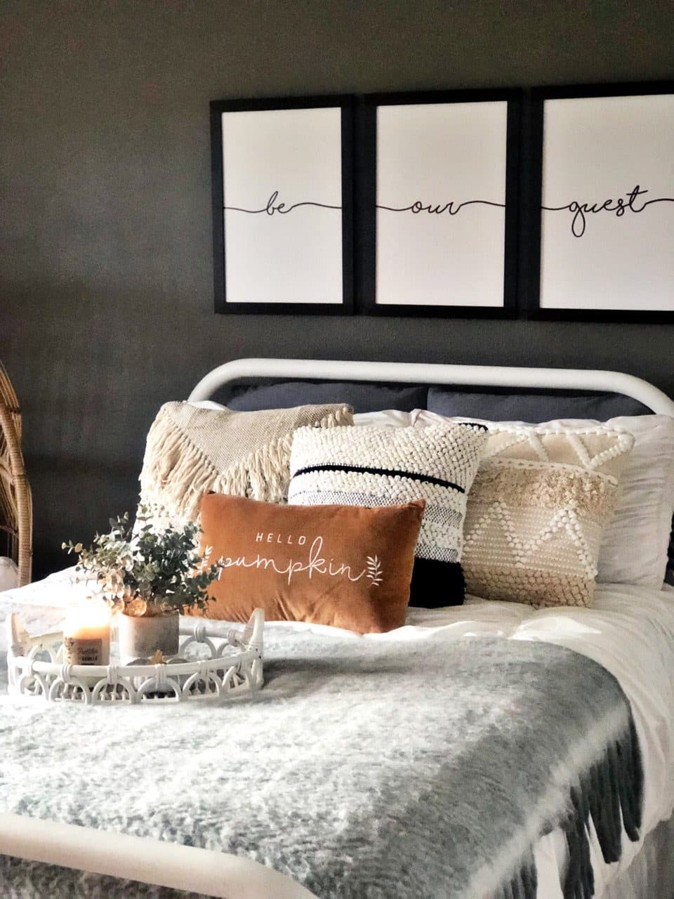 Guest-ready bedroom with layered pillows and fresh linens